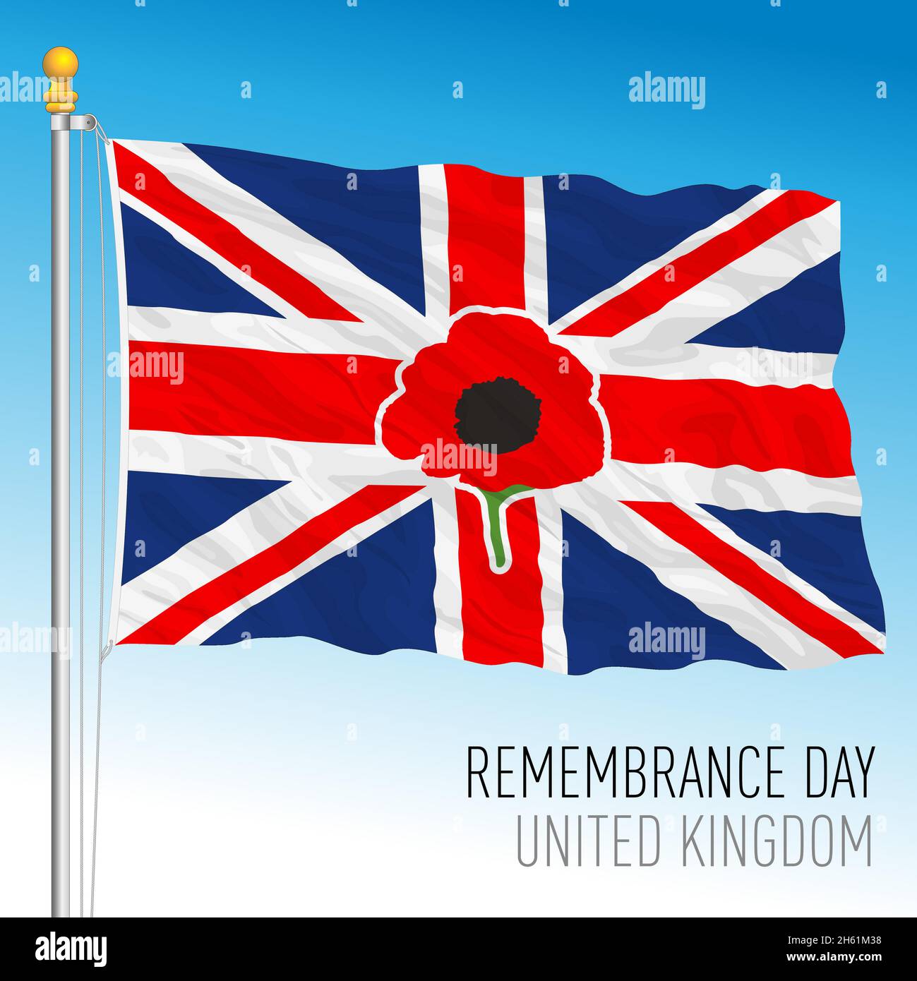 Flagge des British Remembrance Day mit Mohnsymbol, Großbritannien, Vektorgrafik Stock Vektor