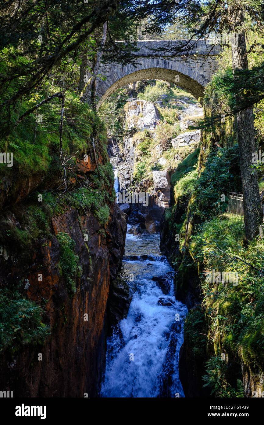 Pont D'Espagne, Cauterets, eine Brücke im Nationalpark der Pyrenäen. Frankreich. Stockfoto
