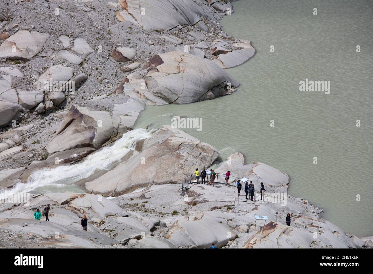 rhonegletscher, Gletschersee, Abfluss der rhone, alpen Stockfoto