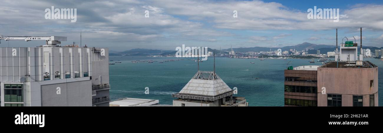 Panorama mit Dächern, victoria Hafen, hong kong Hafen Stockfoto