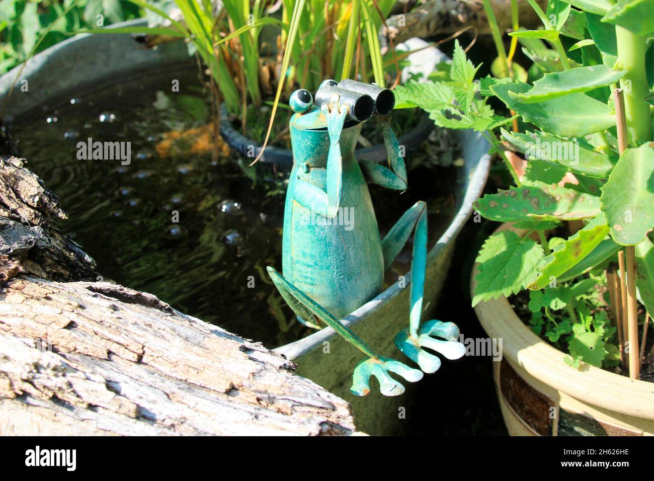 Froschdekoration, idyllischer Garten, Dekoration, deutschland, bayern, oberbayern Stockfoto