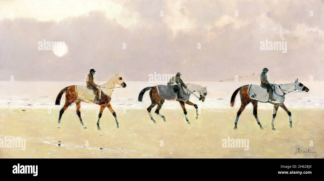 Riders on the Beach at Dieppe von der französischen Künstlerin Rene Princeteau (1843-1914), Öl auf Leinwand, 1892 Stockfoto