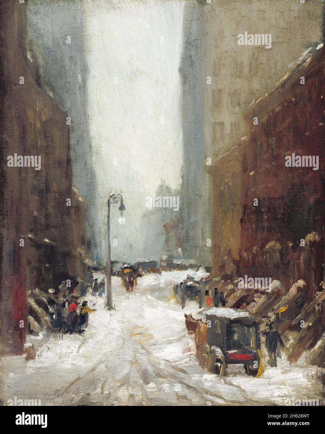 Snow in New York von Robert Henri (1865-1929), Öl auf Leinwand, 1902 Stockfoto
