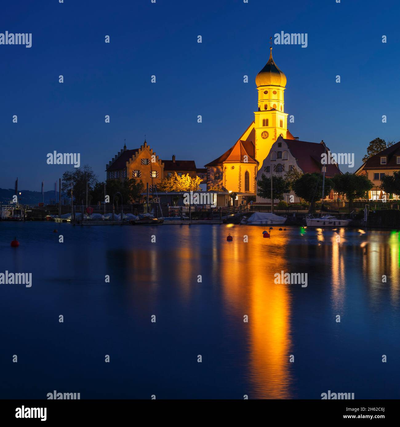 Halbinsel wasserburg mit St. georg Kirche, Bodensee, bayern, deutschland Stockfoto