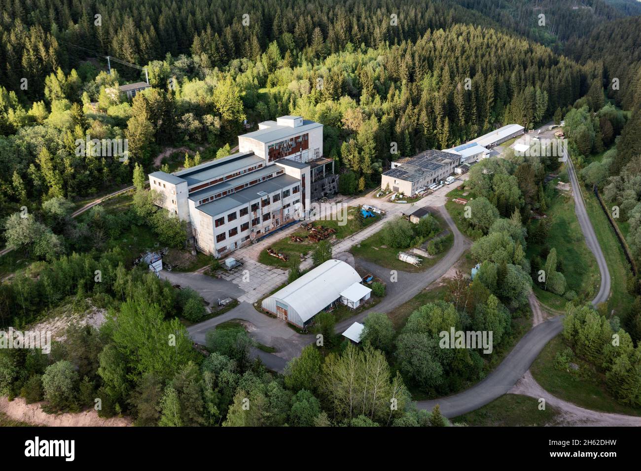 deutschland, thüringen, ilmenau, gehren, Mine, Flussspargrube, stillgelegt, Wald, Luftbild Stockfoto