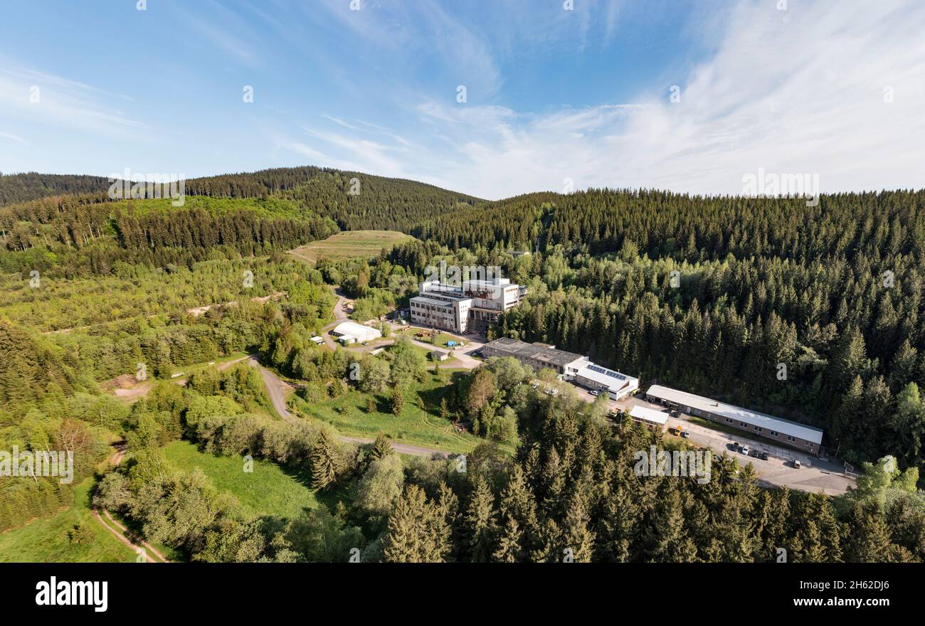 deutschland, thüringen, ilmenau, gehren, Mine, Flussspargrube, stillgelegt, Wald, Luftbild Stockfoto