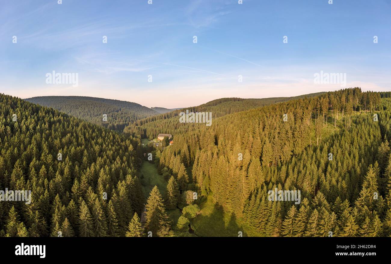 deutschland,thüringen,ilmenau,gehren,Wald,Berge,Tal,Bach,Ratsmühle,rennsteig Umgebung,Abendlicht Stockfoto