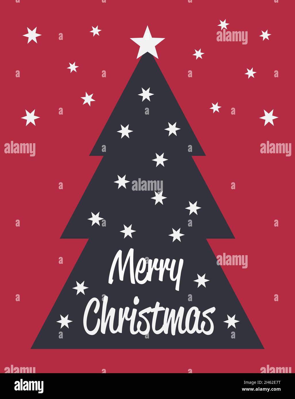 Rote Weihnachtskarte Vorlage mit Weihnachtsbaum und Sternen, Vektor-Illustration Stock Vektor