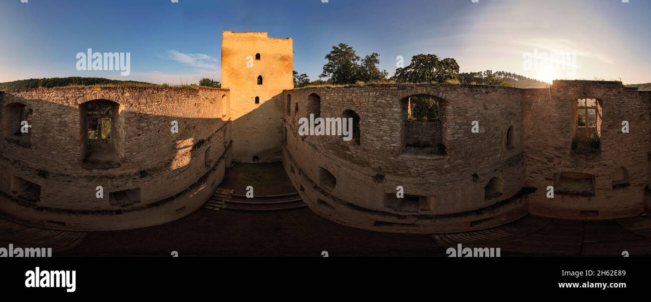 deutschland,thüringen,ländliche Gemeinde geratal,liebenstein,burgruine liebenstein,Mauern,Fenster,Innenaufnahme,360 – Grad Panorama Stockfoto