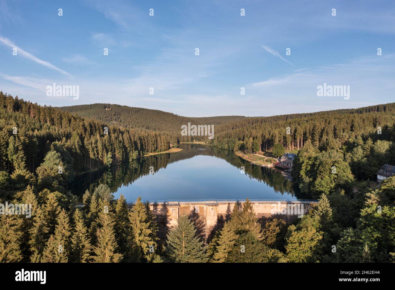 deutschland, thüringen, oberhof, lütschetalsperre, Staumauer, Wald, Berge Stockfoto