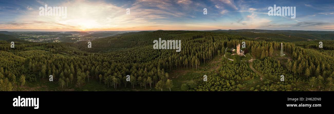 deutschland, thüringen, geratal, plaue, elgersburg, Berge, Wald, Aussichtsturm, Sendemast, 360-Grad-Panorama Stockfoto