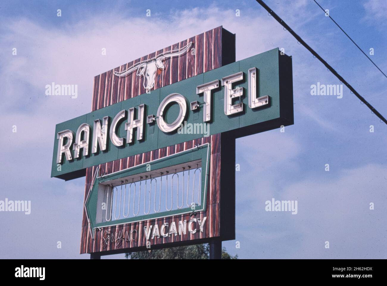 Ranch-O-Tel Schild, Motel Drive, Fresno, Kalifornien; Ca. 1987 Stockfoto