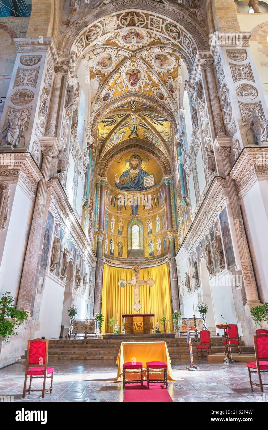 San salvatore Kathedrale Innenraum, cefalu, sizilien, italien Stockfoto