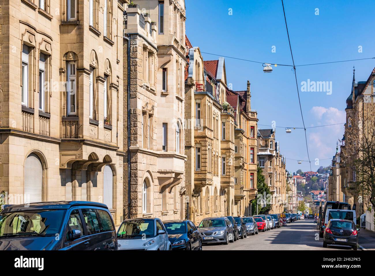 deutschland, baden-württemberg, stuttgart, heusteigviertel, alexanderstraße, typische häuser im wilhelminischen Stil Stockfoto