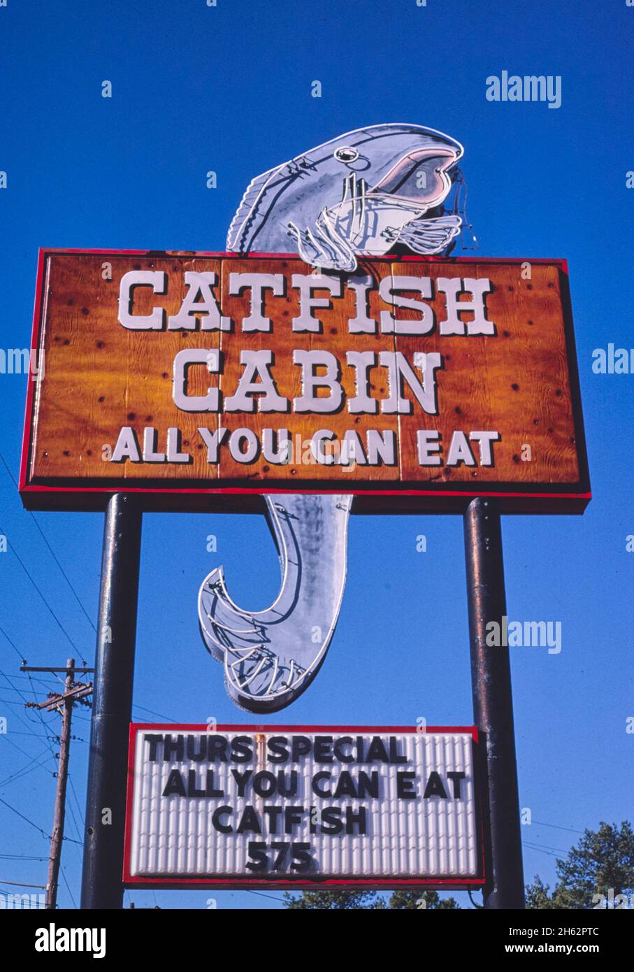 Schild Catfish Cabin Restaurant, Route 11, Birmingham, Alabama; Ca