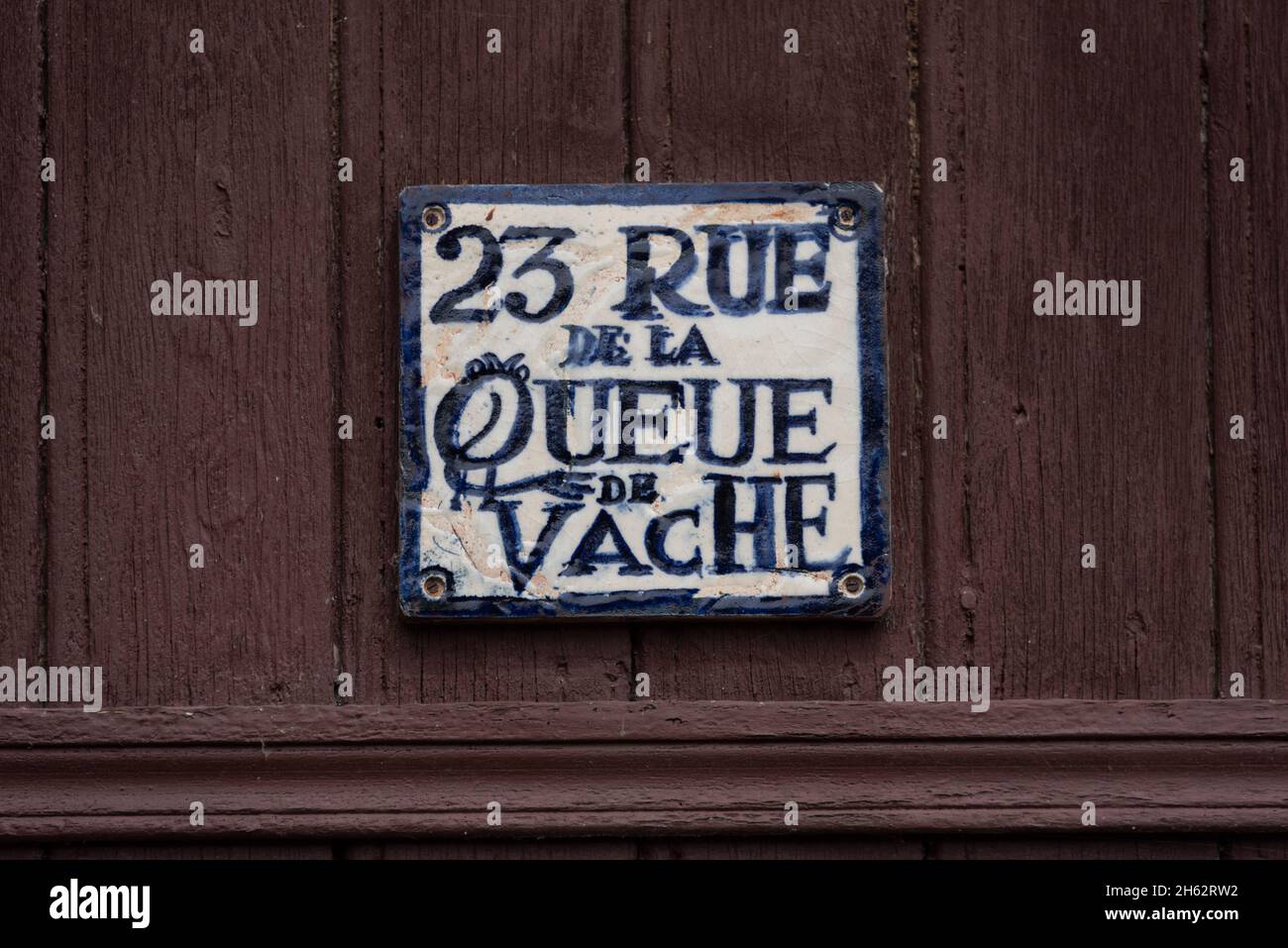 frankreich, region hauts-de-france, amiens, Hausnummer in einem Fachwerkhaus in der rue de la queue de vache im Viertel saint Leu an der somme Stockfoto