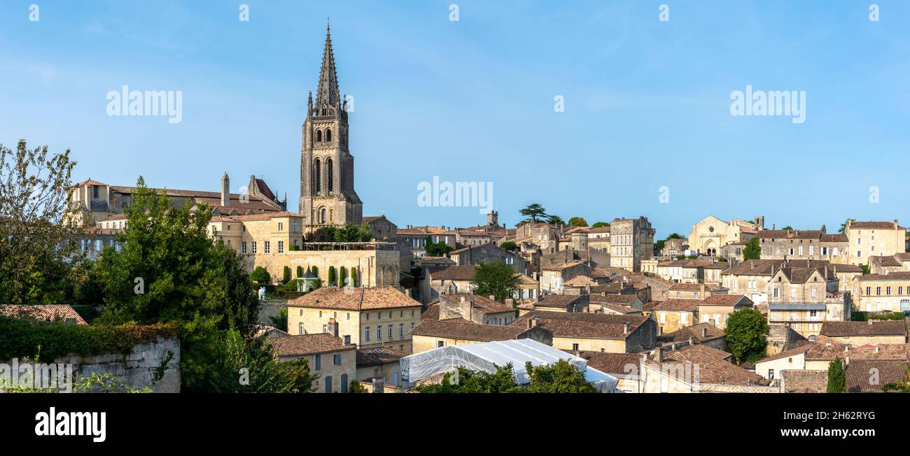 frankreich, Nouvelle-aquitaine, departement gironde, saint emilion, Altstadt mit Felskirche, berühmte Weinstadt, ist ein unesco-Weltkulturerbe Stockfoto