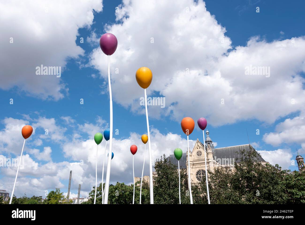 frankreich, paris, bunte Luftballons, Kunst, Installation, dahinter die kirche saint-eustache Stockfoto