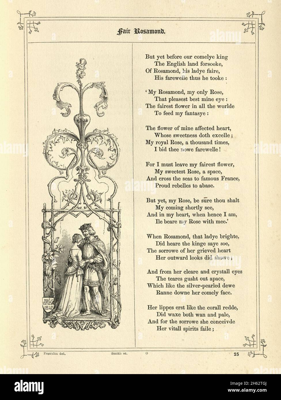 Das Buch der britischen Balladen, The Fair Rosamund, Rosamund Clifford, das oft als „The Fair Rosamund“ oder „Rose of the World“ (rosa mundi) bezeichnet wird, war berühmt für sein Buch Stockfoto