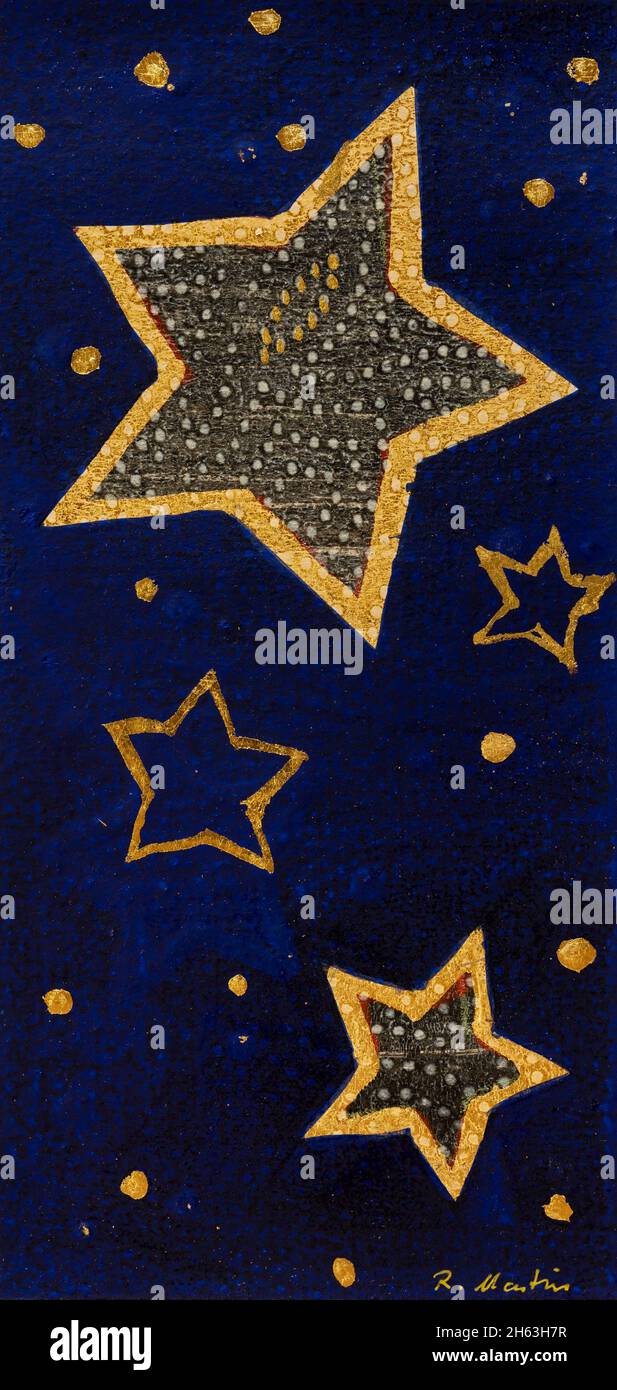 regine martin, Malerei, Acryl, Buntstift, mit Blattgold: frohe weihnachten Stockfoto