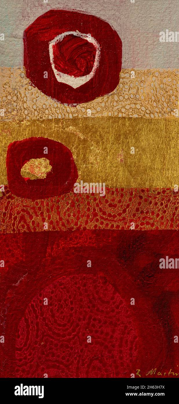 regine martin, Malerei, Acryl, Buntstift, mit Blattgold Beschichtung: Rote Blumen Stockfoto