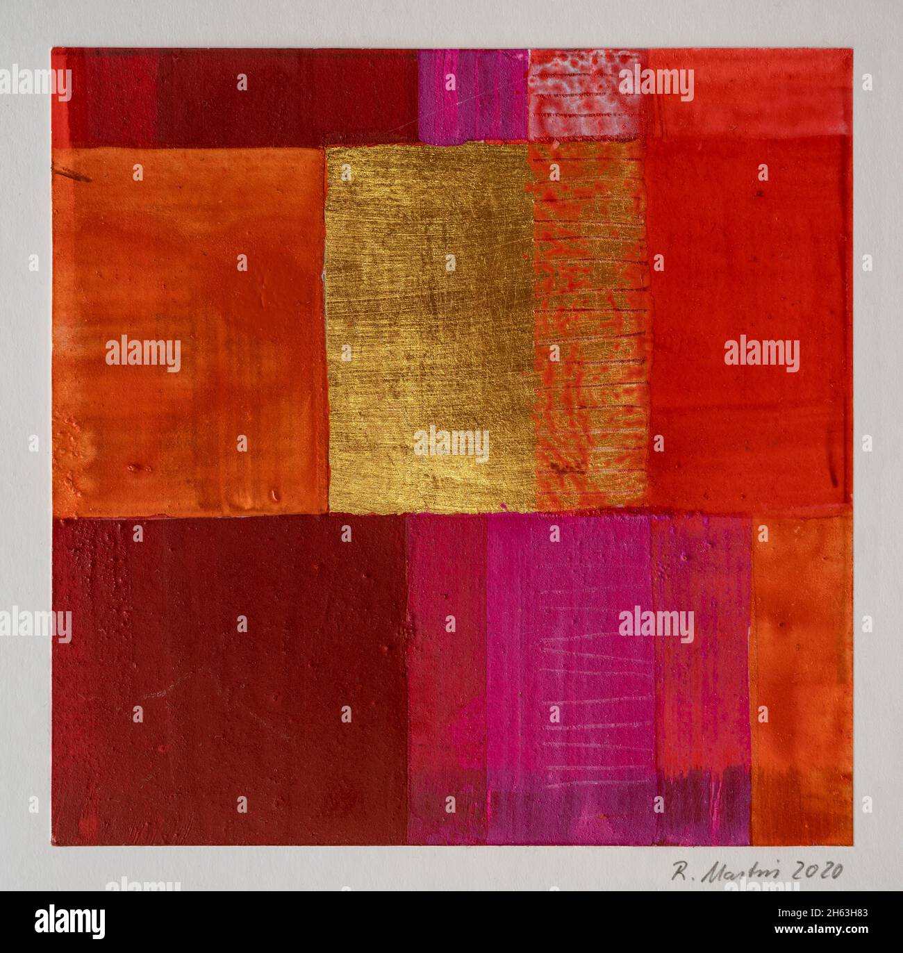 regine martin, Malerei, Acryl, Buntstift, mit Blattgold Beschichtung: Grußkarte Stockfoto