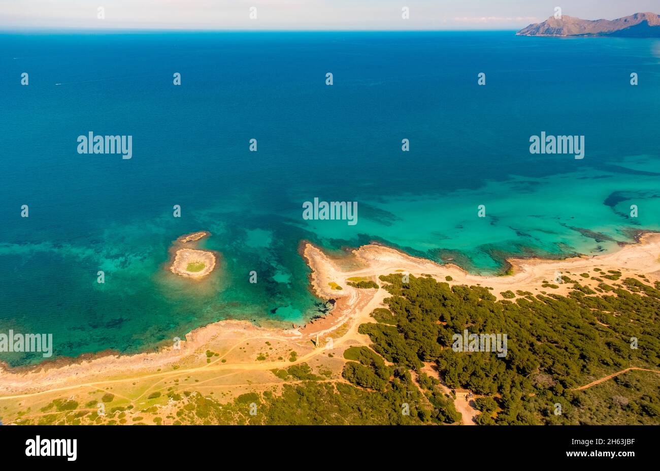 Luftbild, Sandstrand von Can picafort, illes Balears, mallorca, balearen, balearen, balearen, spanien Stockfoto