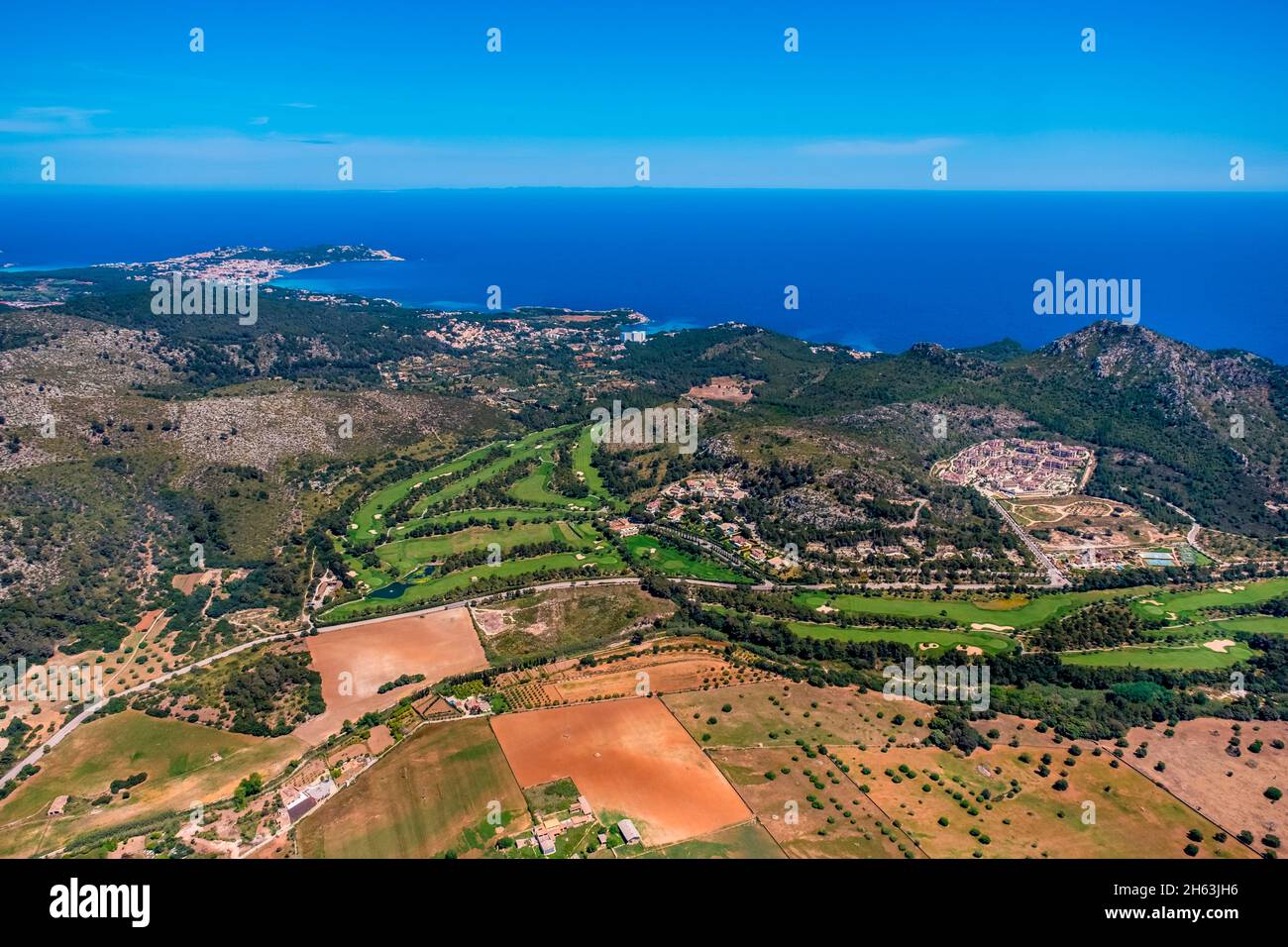 Luftaufnahme, canyamel Golfplatz, Park hyatt Mallorc, capdepera, mallorca, europa, balearen, spanien Stockfoto