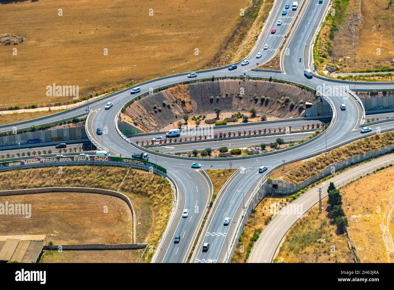 Luftaufnahme, Neubau des autopista ma-30 und ma-15 Kreisel, palma, mallorca, balearen, spanien Stockfoto