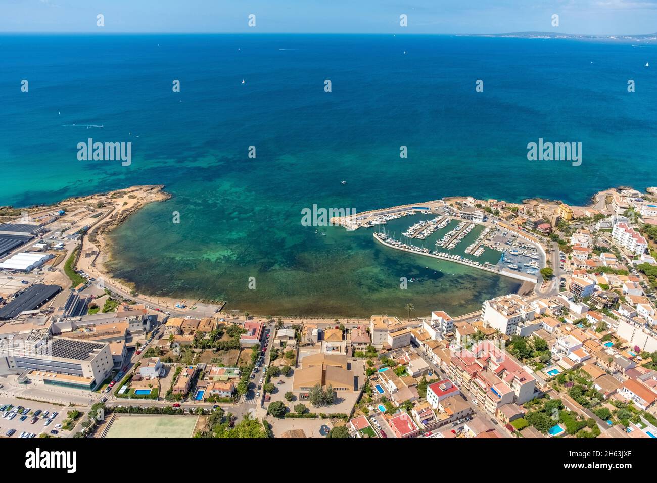 Luftbild, Bucht und Hafen von cala Gamba, palma, mallorca, balearen, spanien Stockfoto