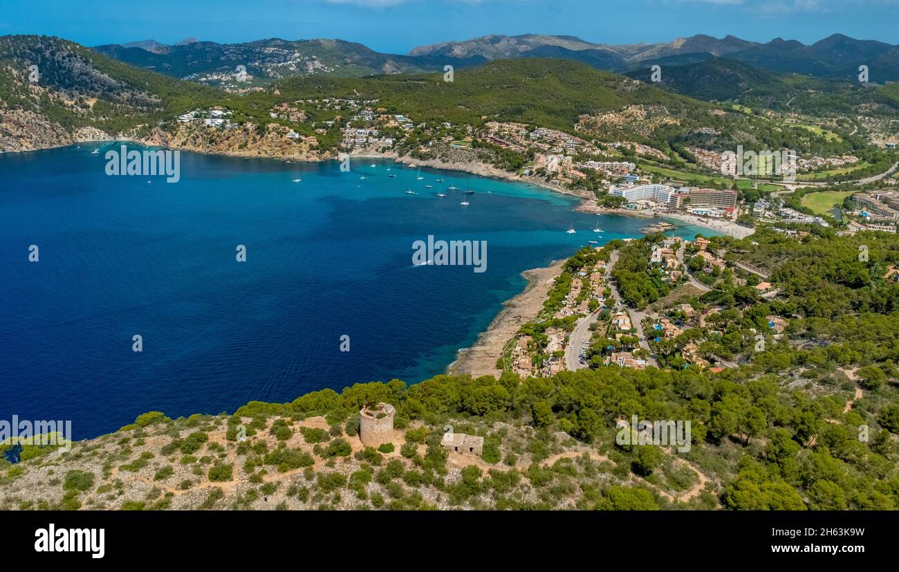 Luftaufnahme, Bucht und Strand platja de Camp de mar, es Camp de mar, andratx, mallorca, balearen, spanien Stockfoto