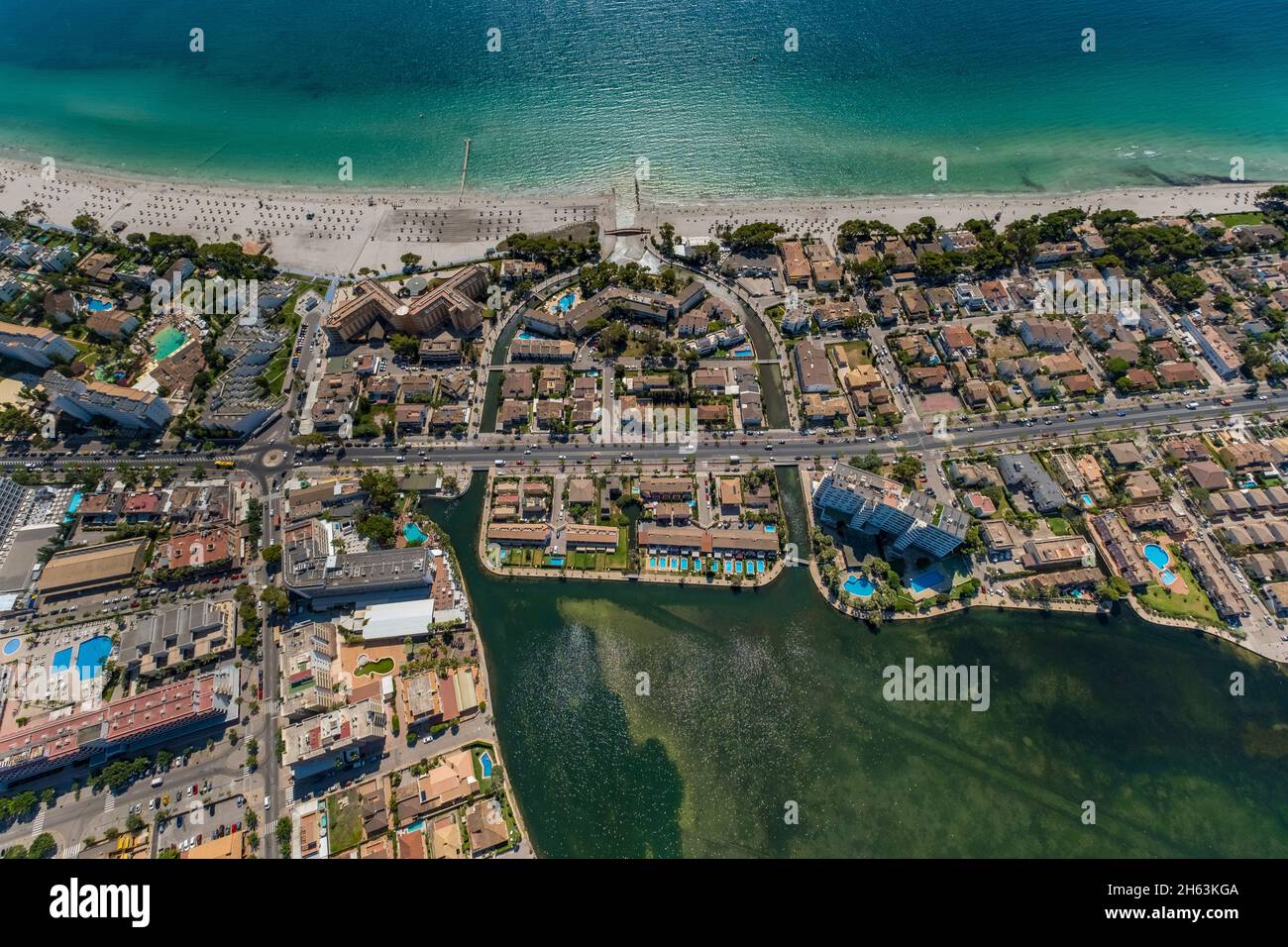 Luftbild, allsun Hotel orquidea playa, platja d'alcudia Strand, alcudia, mallorca, balearen, spanien Stockfoto