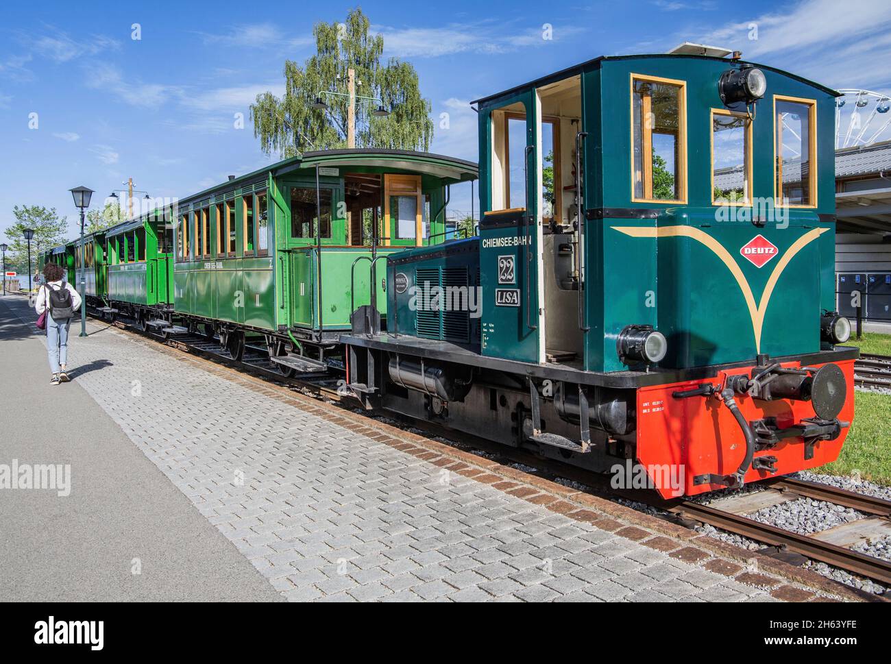 Historischer Zug zum Pier, prien, chiemsee, chiemgau, oberbayern, bayern, deutschland Stockfoto