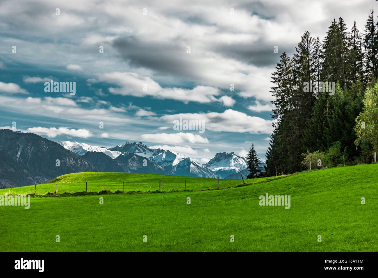 Landschaft bei oberstdorf im allgäu mit Blick auf die allgäuer hochalpen Stockfoto