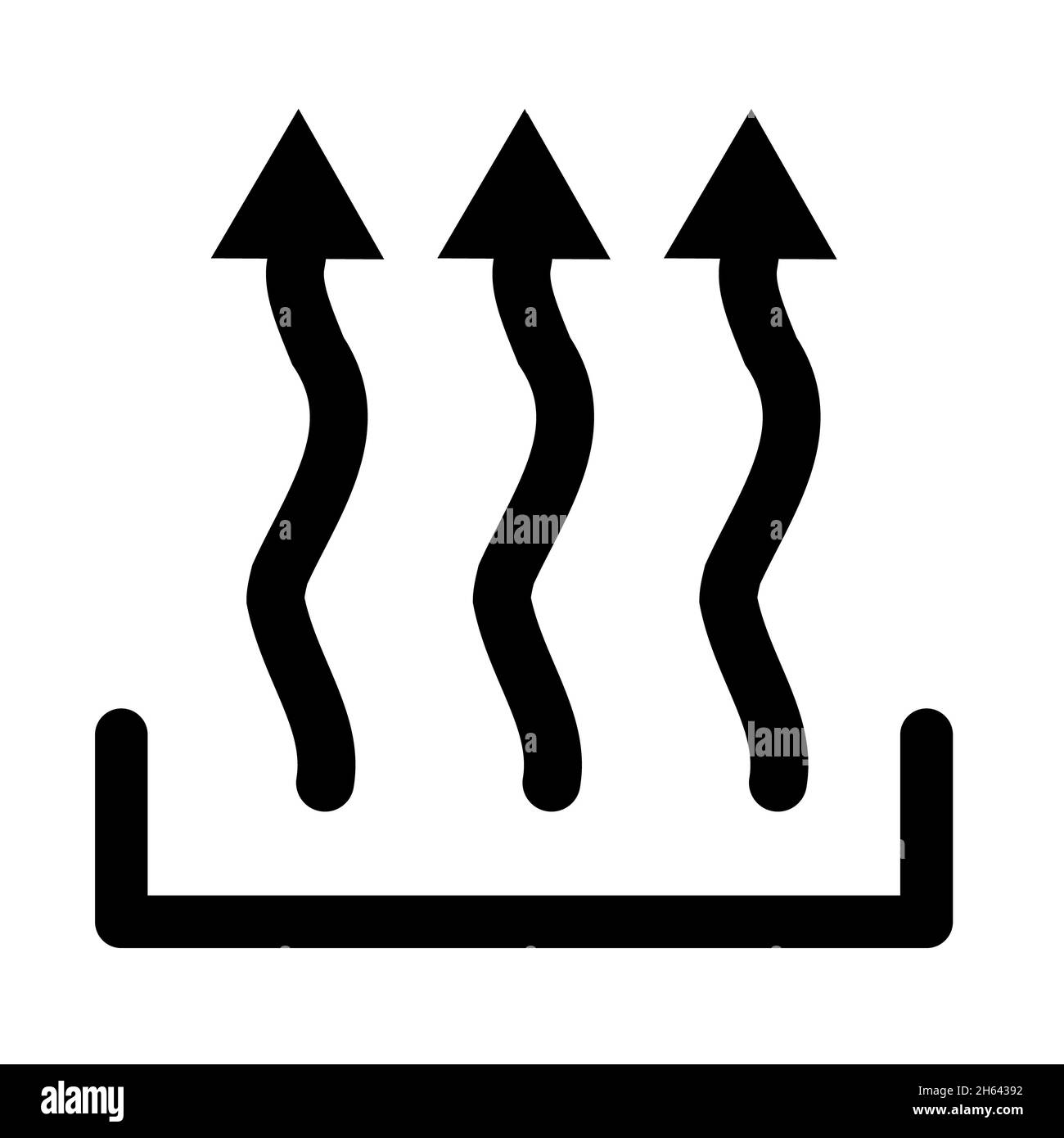 Heizungssymbol drei Pfeilsymbole auf weißem Hintergrund. Aufwärmen Essen Schild. Flacher Stil. Heizungssymbol. Stockfoto