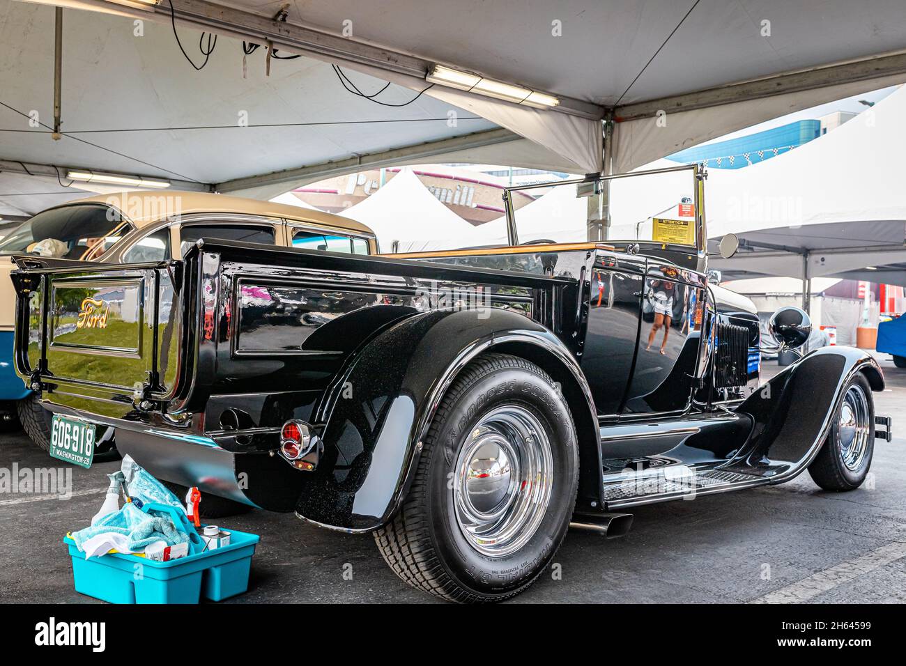 Reno, NV - 6. August 2021: 1929 Ford Modell Ein Roadster Pickup Truck auf einer lokalen Auto-Show. Stockfoto