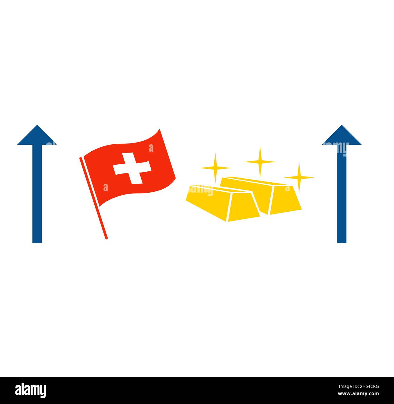 Die Grafik zeigt die Rendite der Schweizer Wirtschaft aus Gold, wenn also der Goldpreis steigt, wird auch der schweizer Franken steigen. Stockfoto