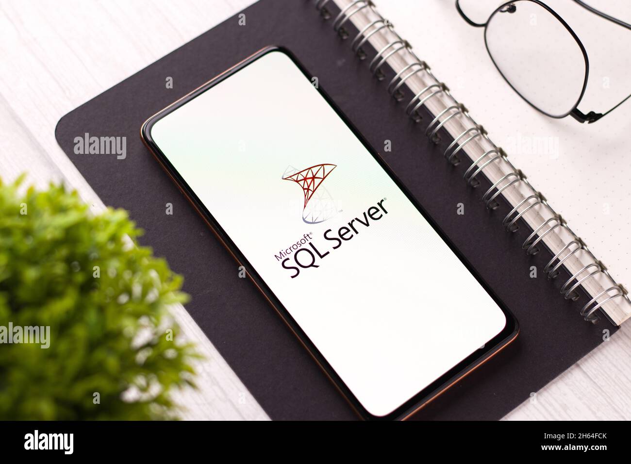 West Bangal, Indien - 11. November 2021 : Microsoft SQL Server-Logo auf dem Telefonbildschirm Stock Bild. Stockfoto