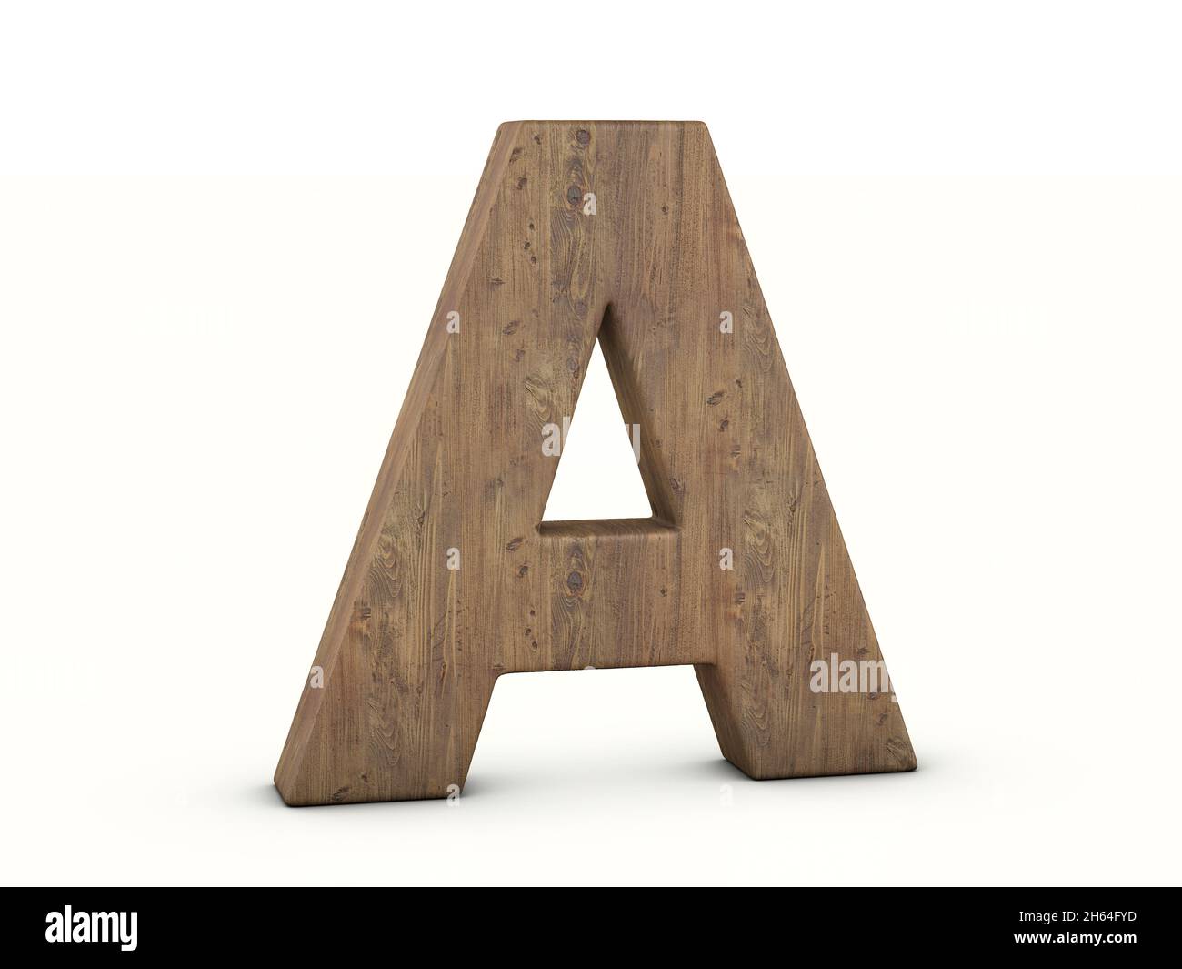 Holzbuchstabe A auf weißem Hintergrund. 3D Abbildung. Stockfoto