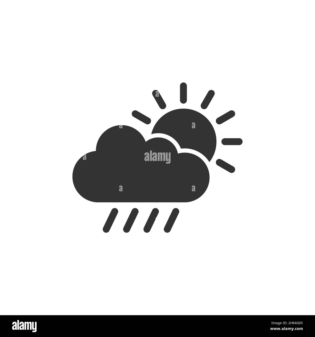 Wettersymbol in flachem Stil. Vektorgrafik Sonne, Wolke und Regen auf weißem, isoliertem Hintergrund. Meteorologie unterzeichnen Geschäftskonzept. Stock Vektor