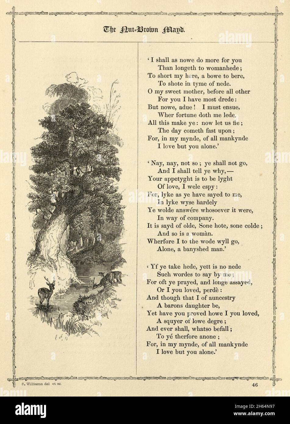 Buch der britischen Balladen, die Mutter-braune Hausmädchen, Dämon, viktorianisches 19. Jahrhundert. Ein Mann und eine Frau sprechen von der Treue der Frauen, er ungläubig, und sie produci Stockfoto