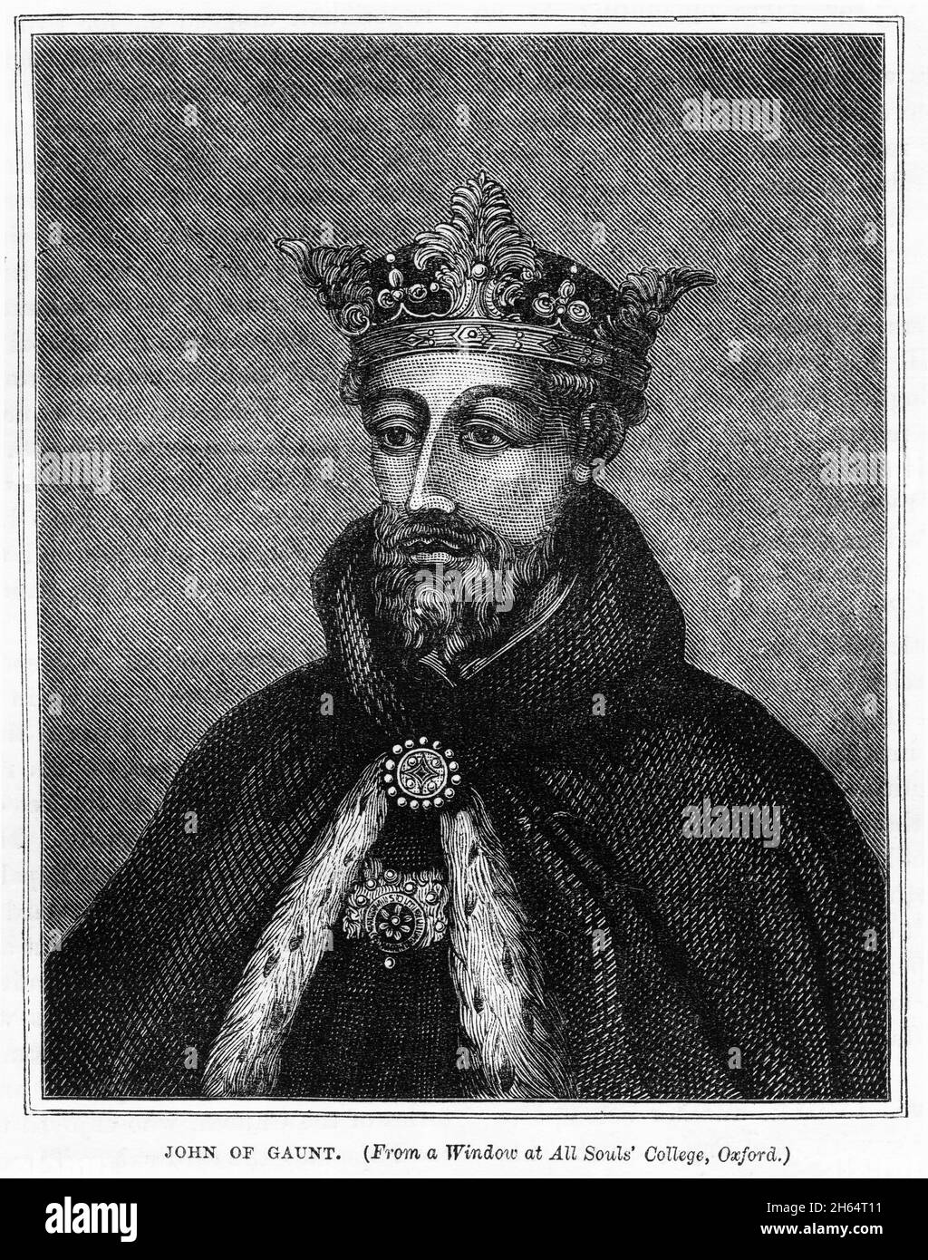 Stich von John of Gaunt, (1340 – 1399) englischer Prinz, Militärführer, Staatsmann und treuer Unterstützer des Reformators John Wycliffe. Er war der dritte der fünf Söhne von König Edward III von England, der bis ins Erwachsenenalter überlebte. Stockfoto