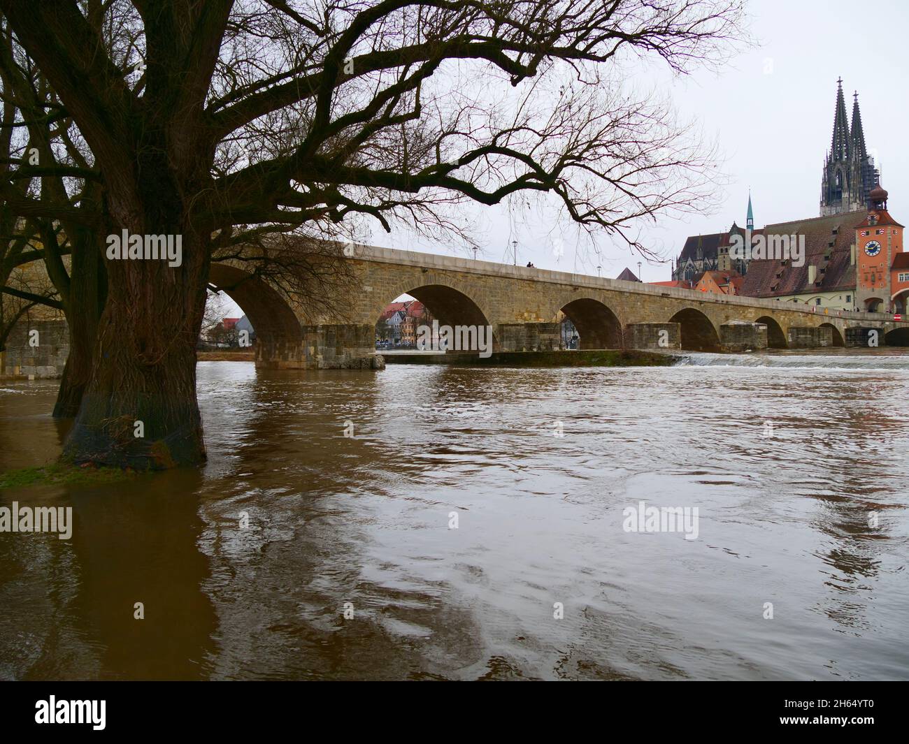 Regensburg, Deutschland: Die überflutete Donau Stockfoto