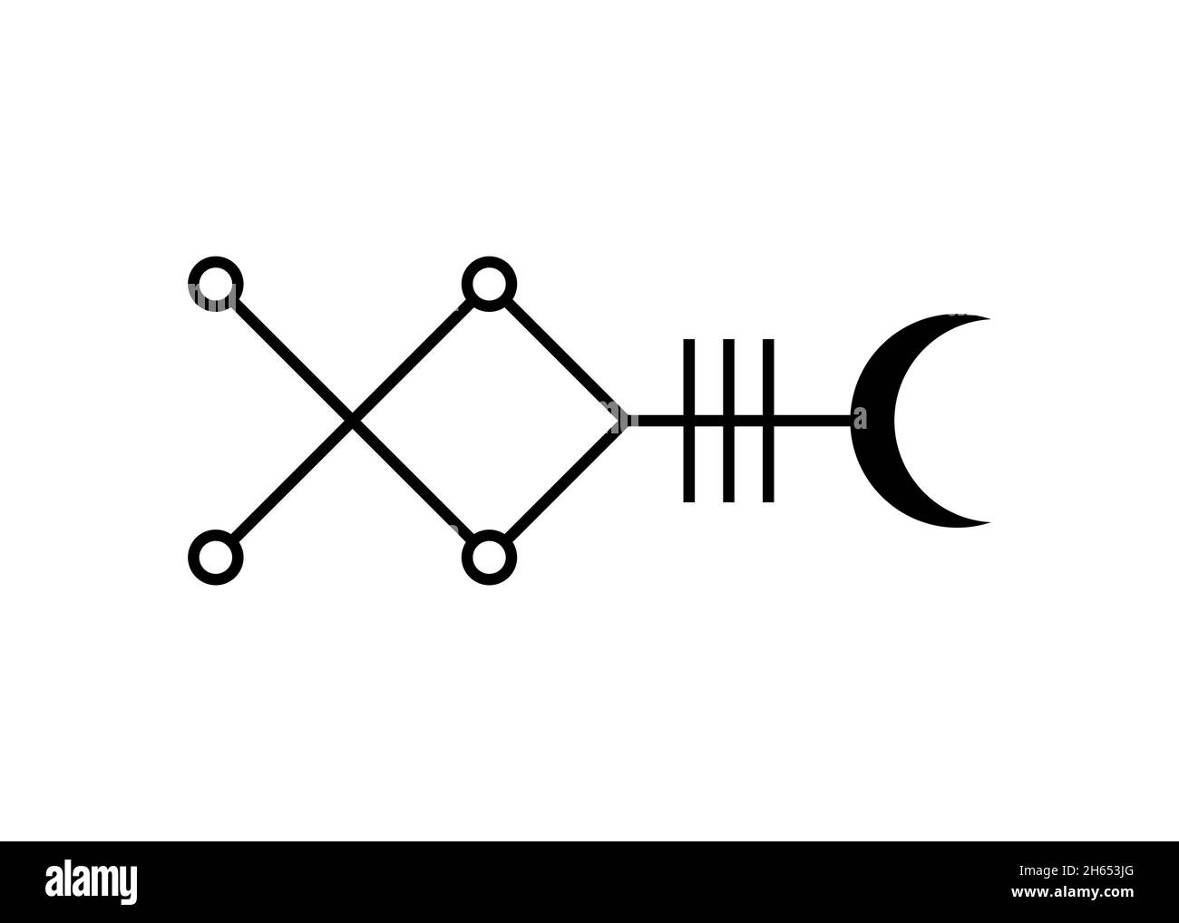 Mystische Sirius-Sternsymbol Astrologie Alphabet-Zeichen, Canis Major Hieroglyphen kabbalistischen Symbolen, schwarze Tattoo-Symbolvektor-Illustration isoliert Stock Vektor