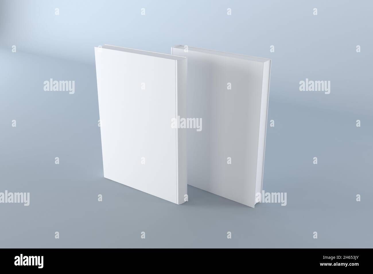 3d-Rendering von zwei Stapeln A4-Papier mit Kopierraum auf weißem Hintergrund Stockfoto