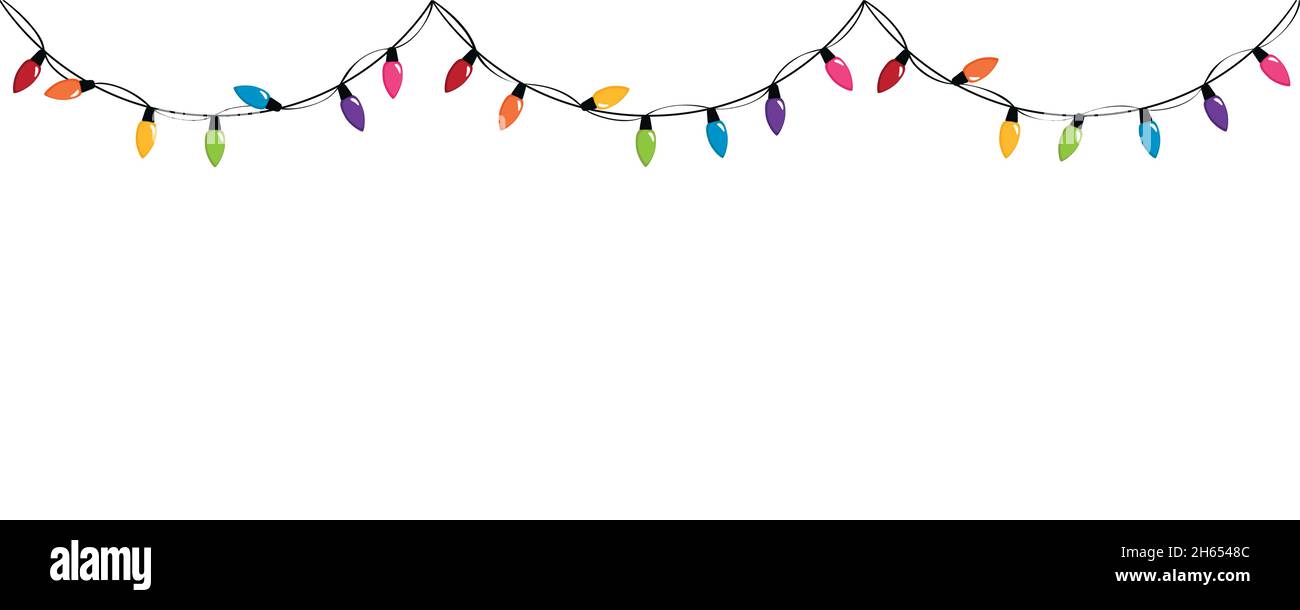 Bunte Lichterketten für weihnachtsgeburtstag und Party isoliert auf weißem Hintergrund Stock-Vektorgrafik