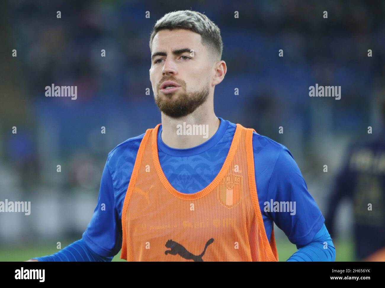 Jorginho aus Italien erwärmt sich während der FIFA Weltmeisterschaft 2022, Qualifikationsspiel der Gruppe C zwischen Italien und der Schweiz am 12. November 2021 im Stadio Olimpico in Rom, Italien - Foto Laurent Lairys / DPPI Stockfoto