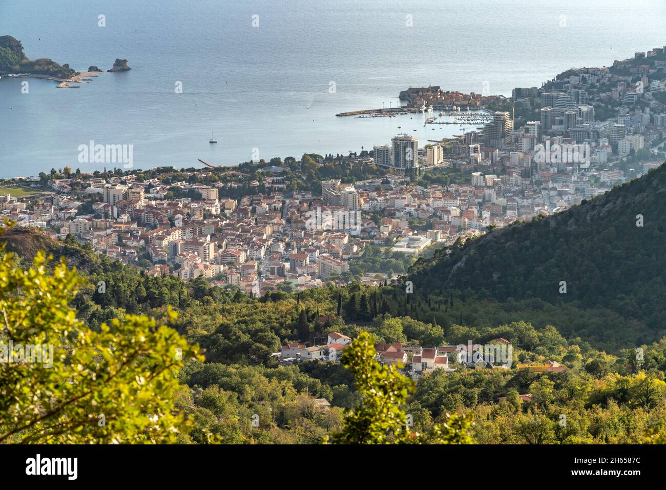 Blick auf Budva, Montenegro, Europa | Budva Blick von oben, Montenegro, Europa Stockfoto