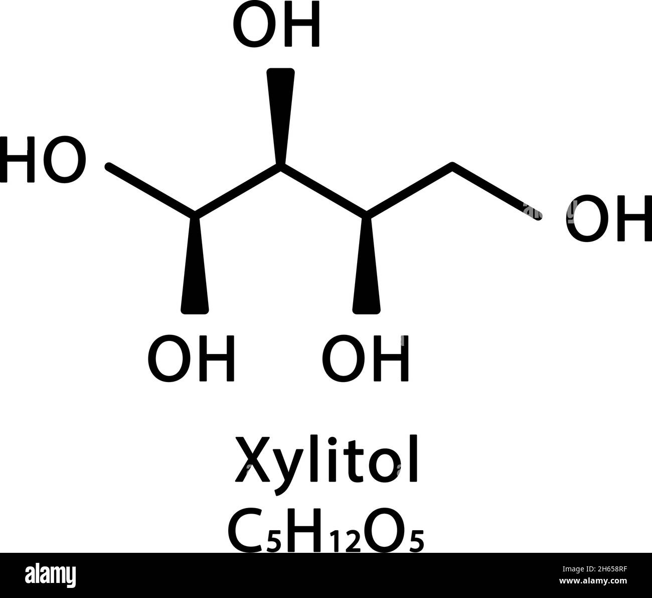 Xylitol-Molekülstruktur. Xylitol-Skelett-chemische Formel. Vektordarstellung der chemischen Molekülformel Stock Vektor