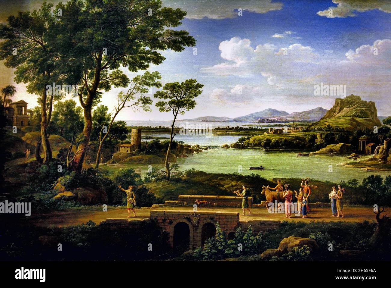 Landschaft mit einem Bullen 1726 von van Lint Hendrik, 1684-1763 Antwerpen, Roma, Italien ,Italienisch, Flämisch, Belgien, Belgien, Stockfoto